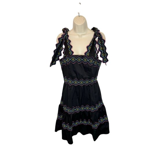 CeliaB Umi Black Tie Shoulder Embroidered Ruffle Midi Dress NWOT - Size S - Picture 6 of 11